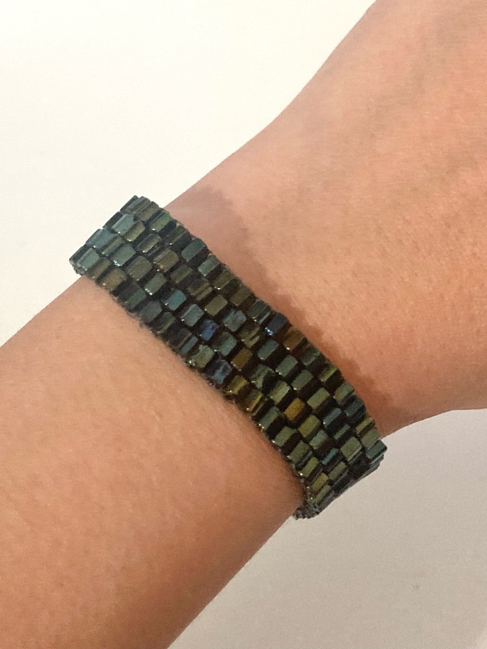 Green ab Beaded preloved bracelet boho Jewelry toggle clasp